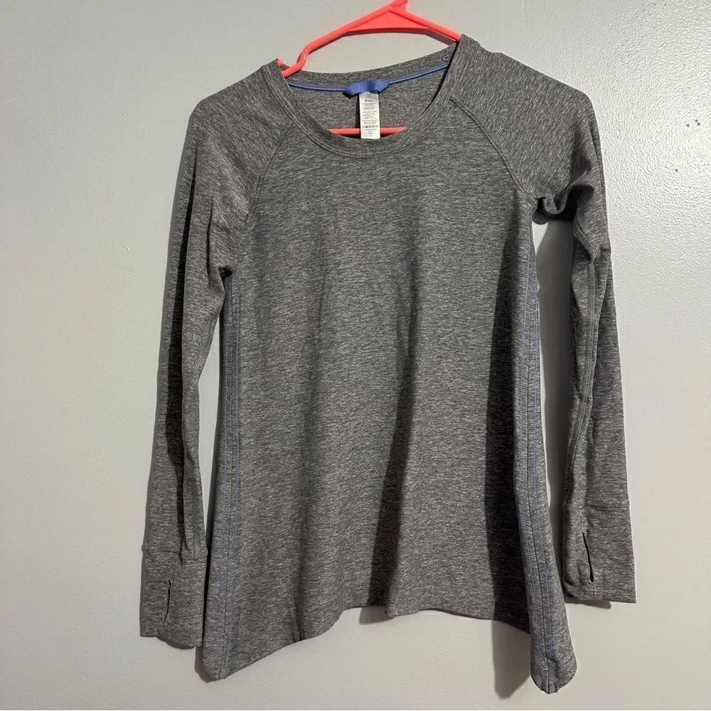 Ivivva Kids Mindful Moments Gray Long Sleeve Top Size 10 Athletic blue trim